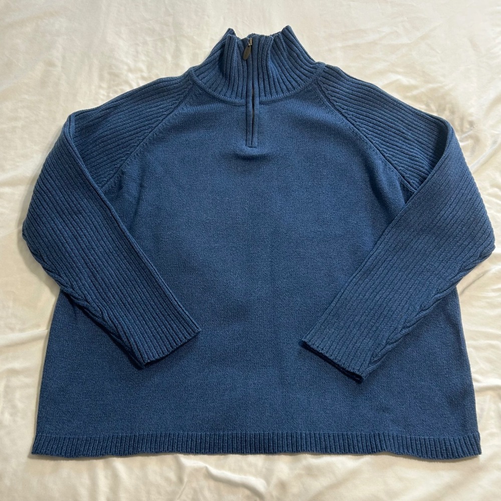 Liz Claiborne Lizwear Blue Quarter Zip Cotton Ribbed Knit Sweater Large
